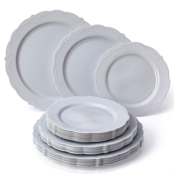 White Plastic Round Plates with Dust Rim Party Wedding Disposable Tableware 