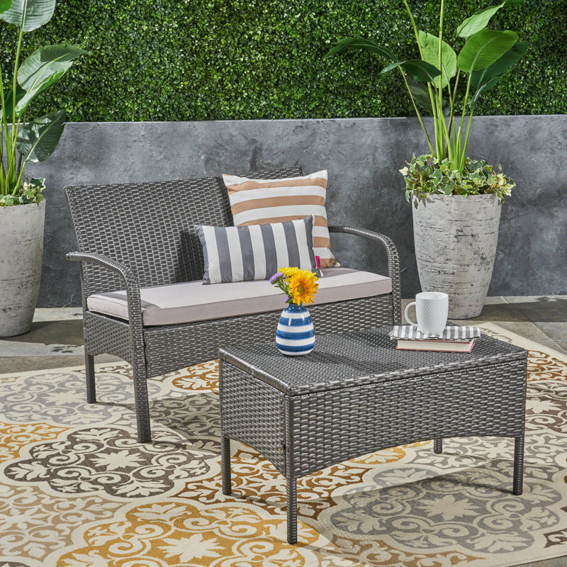 Winston Porter Deeanna Outdoor 2 Piece Rattan Sofa Seating Group Deeanna Outdoor 2 Piece Rattan Sofa Seating Group With Cushions