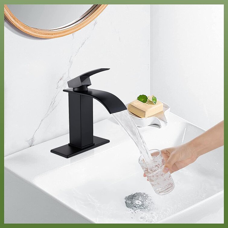 Bathroom Basin Faucet Waterfall Spout Sink Mixer Tap With Drain & Cover Plate