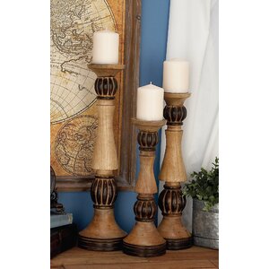 3 Piece Wood Candlestick Set