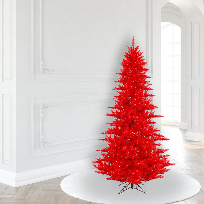 The Holiday Aisle® 6.5' Red Fir Artificial Christmas Tree with 600 LED Red Lights with Stand 