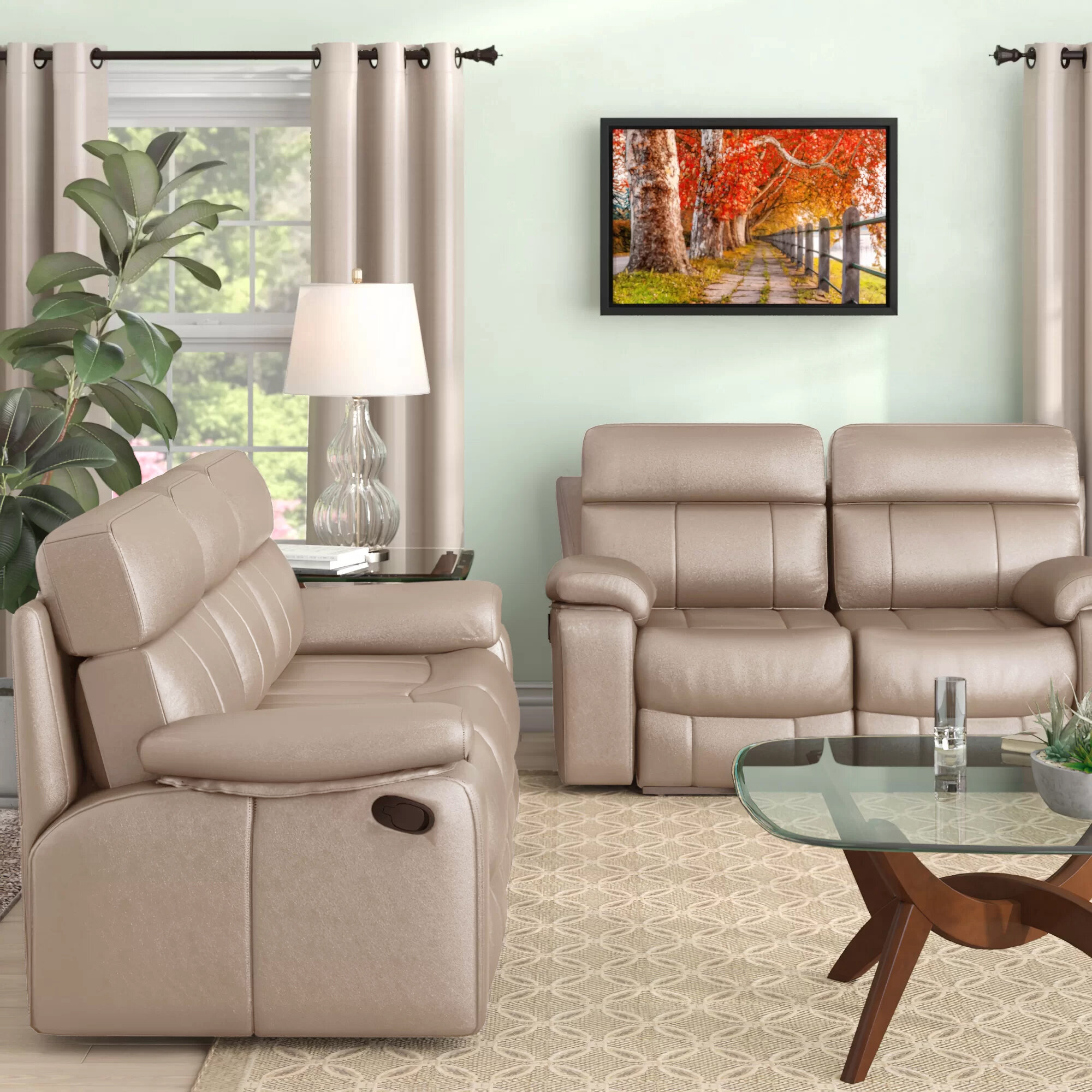 NEW Modern Tan Leather Sofa Loveseat Living Family Room Furniture Couch Set IRB1 