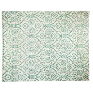 One-of-a-Kind Suzani Hand-Knotted Green Area Rug