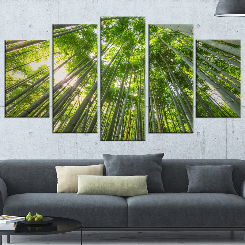 Designart Peaks Of Bamboo In Kyoto Forest 5 Piece Wall Art On