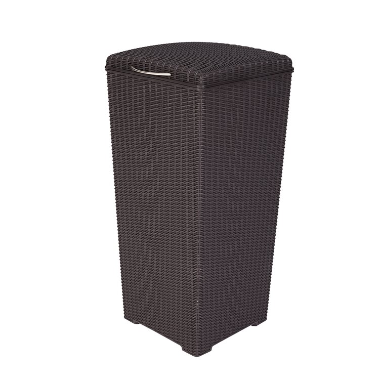 Outdoor Resin Wicker Waste Basket Trash Can with Liner Keter Pacific 30 Gal 