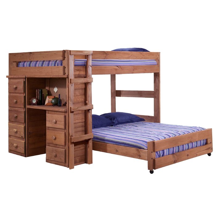 Choe Full Over Full L-Shaped Bunk Bed with Desk and Drawer