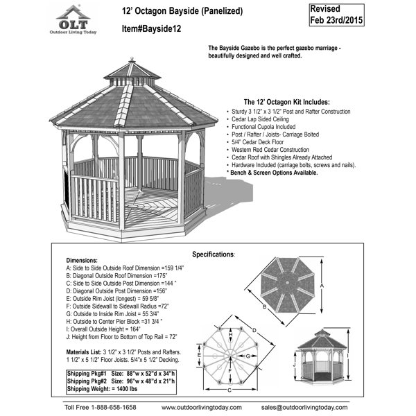 Outdoor Living Today 13 Ft W X 12 Ft D Solid Wood Patio Gazebo Wayfair