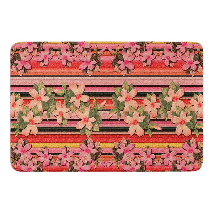 East Urban Home Peach Hibiscus Stripe By Nina May Bath Mat Wayfair