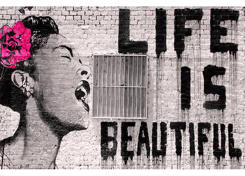 BANKSY GRAFFITI LIFE IS BEAUTIFUL PRINT ON WOOD FRAMED CANVAS WALL ART Decor