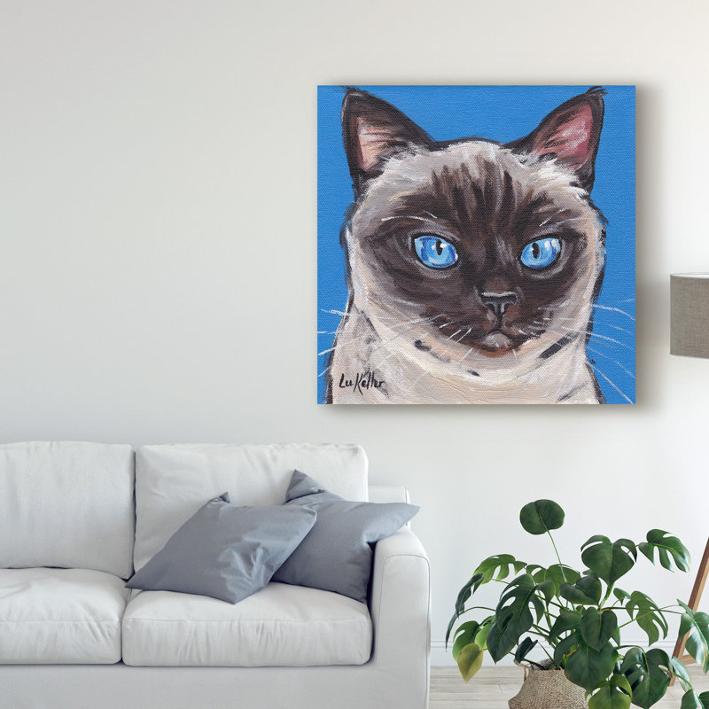 Winston Porter Cat Siamese On Blue Acrylic Painting Print On Wrapped Canvas Wayfair
