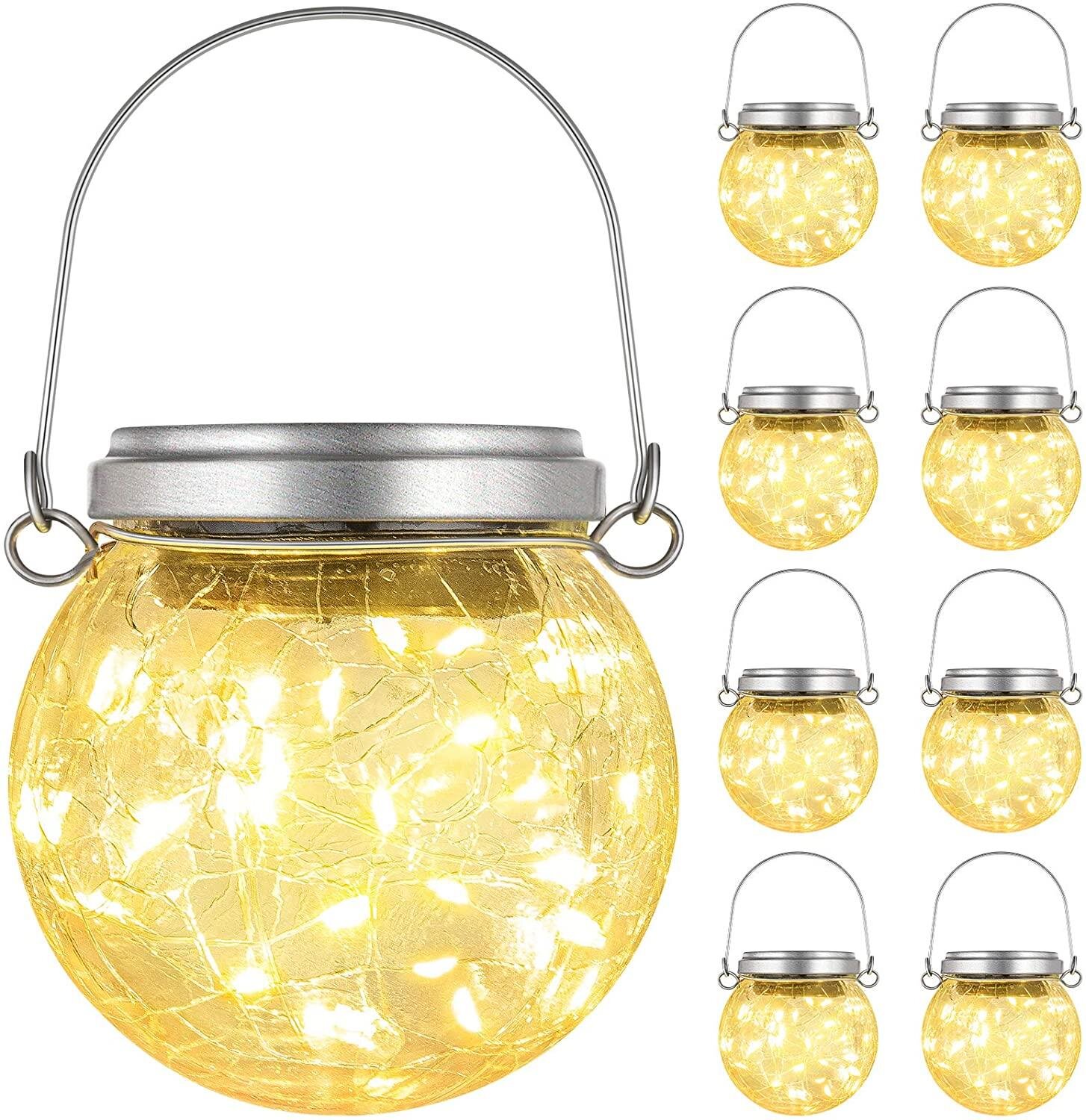 12 Pack Hanging Solar Lights Outdoor Decorative,Solar Powered Cracked Glass 