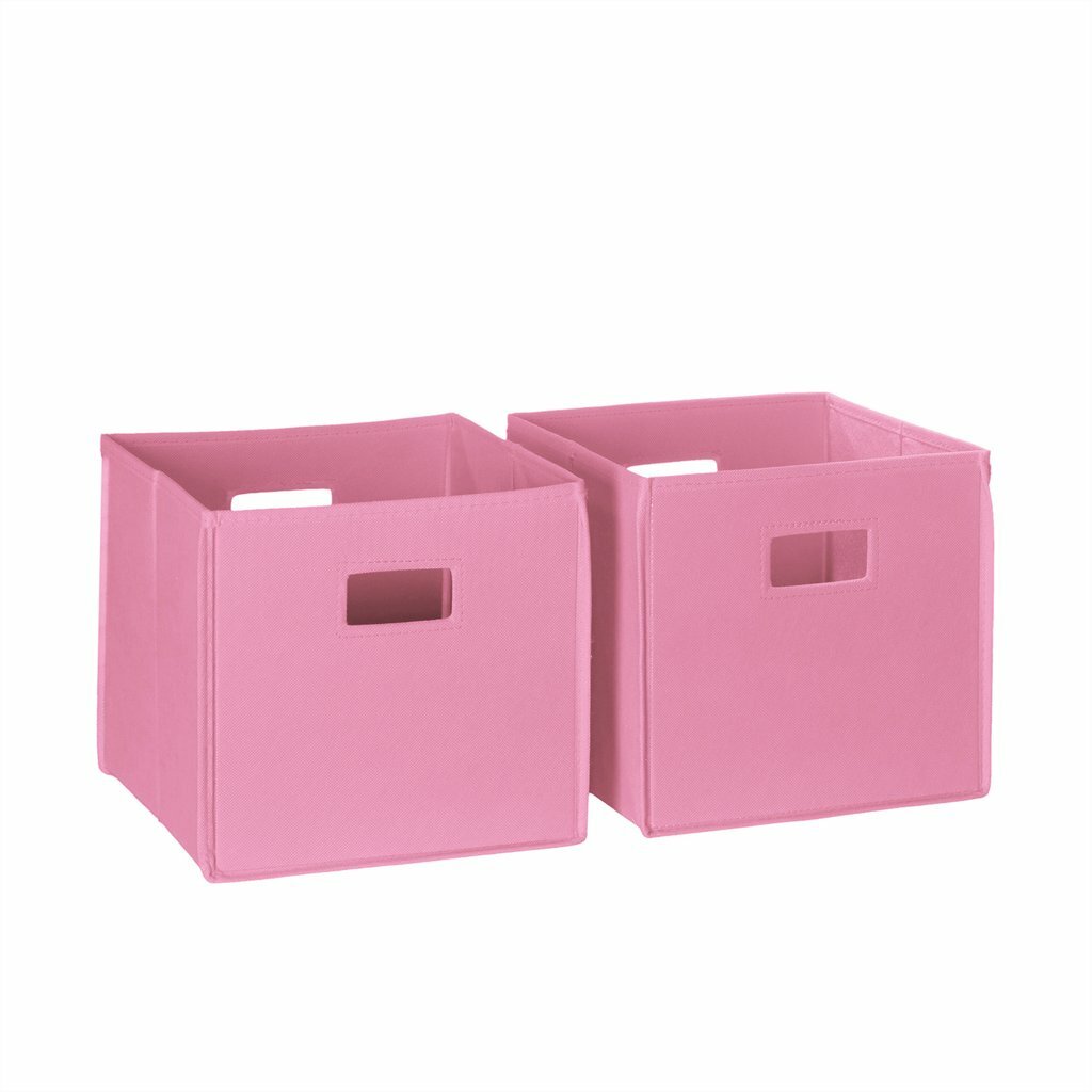 Pink Grey Watercolor Floral Foldable Fabric Storage Cube Bins Boxes 2pc Set