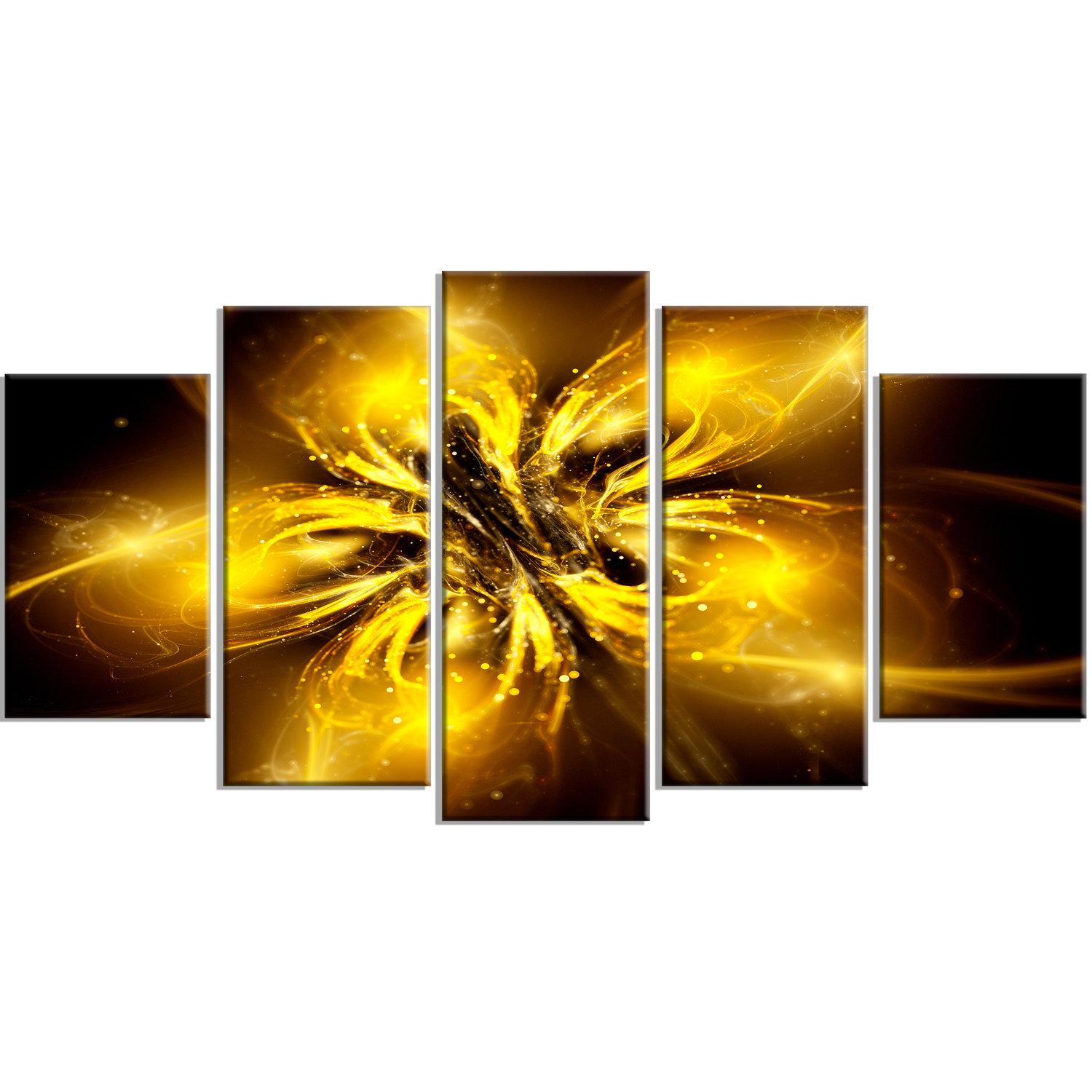Designart Shiny Gold Fractal Flower On Black 5 Piece Graphic Art On Wrapped Canvas Set Wayfair