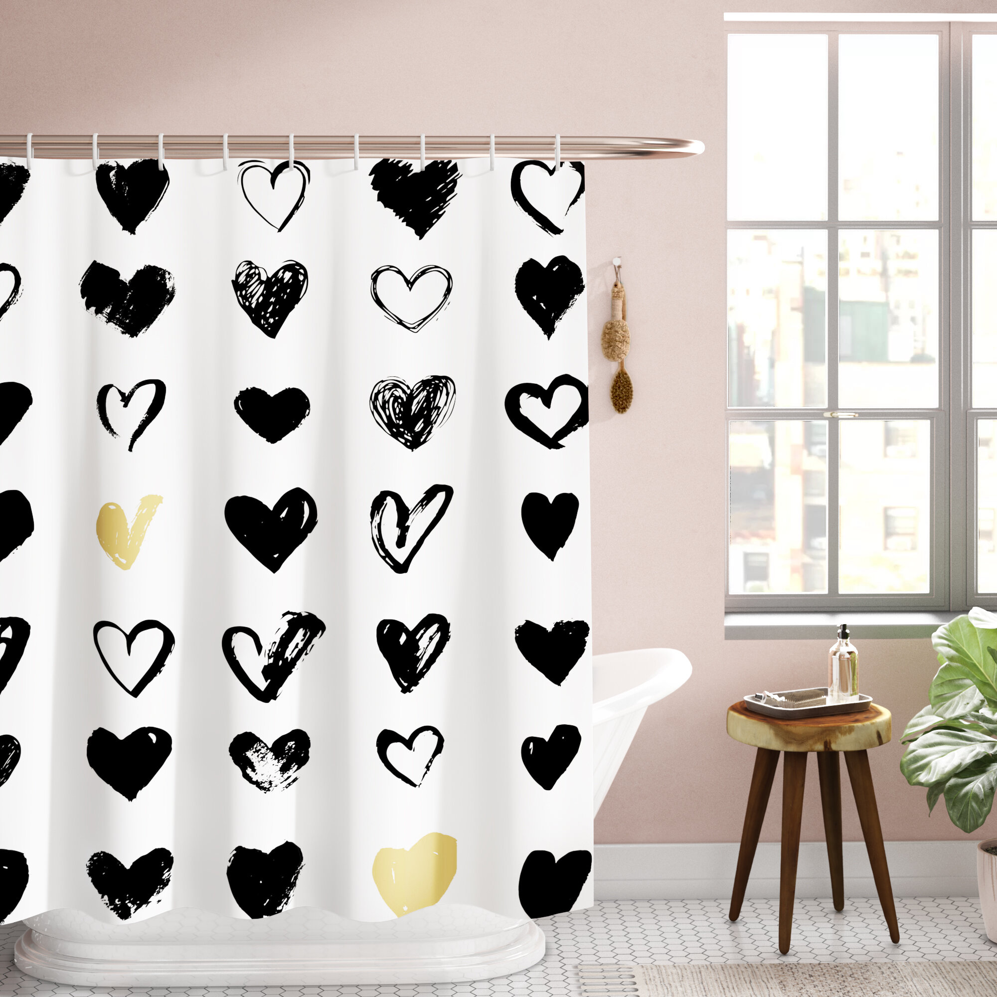 Ivy Bronx Junya Heart Icons Grunge Art Shower Curtain Set Reviews Wayfair