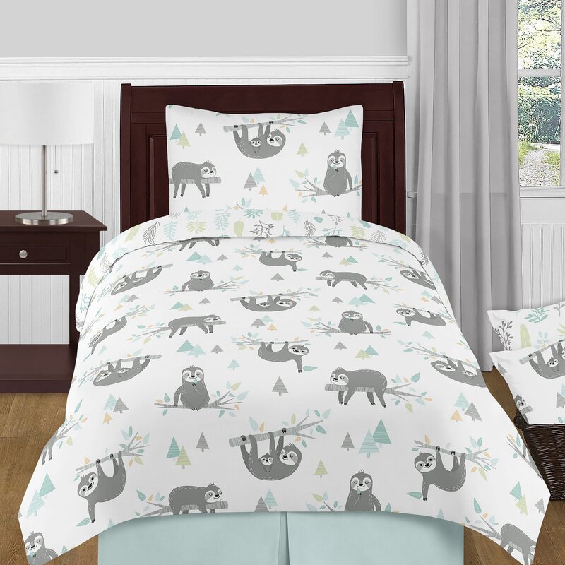 Sweet Jojo Designs Aqua And Grey Sloth Collection Sloth Comforter