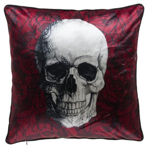 Scarlet Skull Throw Pillow