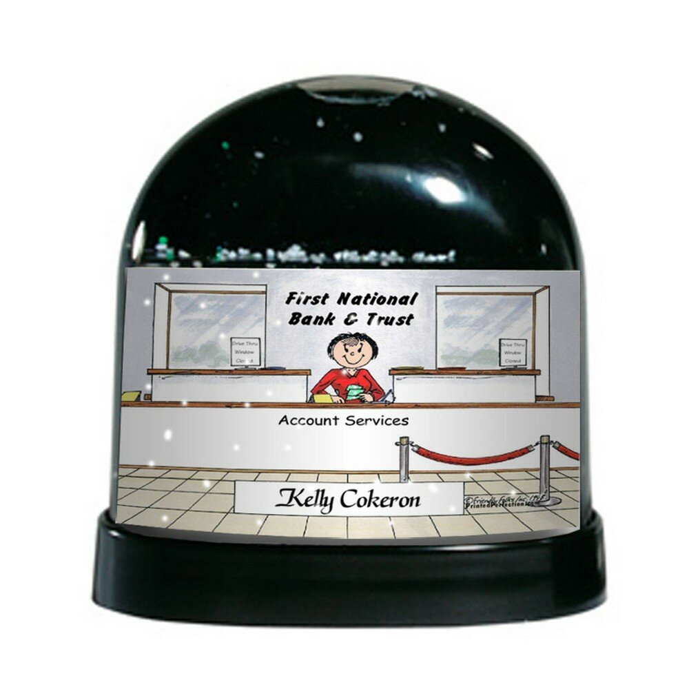 The Holiday Aisle® Friendly Folks Cartoon Caricature Female Bank Teller  Snow Globe | Wayfair