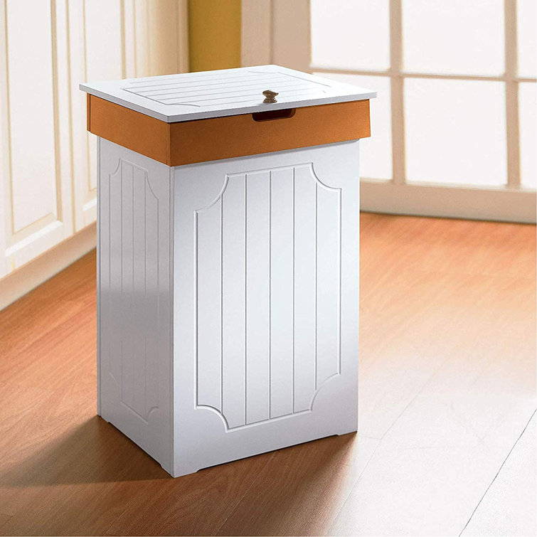 Cottage Trash Can ,13 Gallon Wood Trash Bin ,Country Style Garbage Can  ,Recycle Bin For Home Kitchen In White