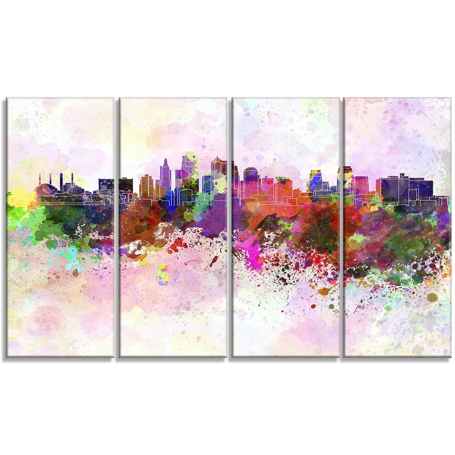 Designart Kansas City Skyline Cityscape 4 Piece Painting Print On Wrapped Canvas Set Wayfair