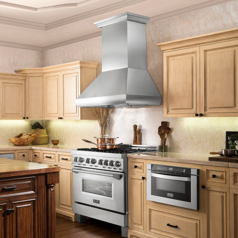 Zline Kitchen And Bath 48 1200 Cfm Ducted Wall Mount Range Hood In Brushed 304 Stainless Steel Reviews Wayfair