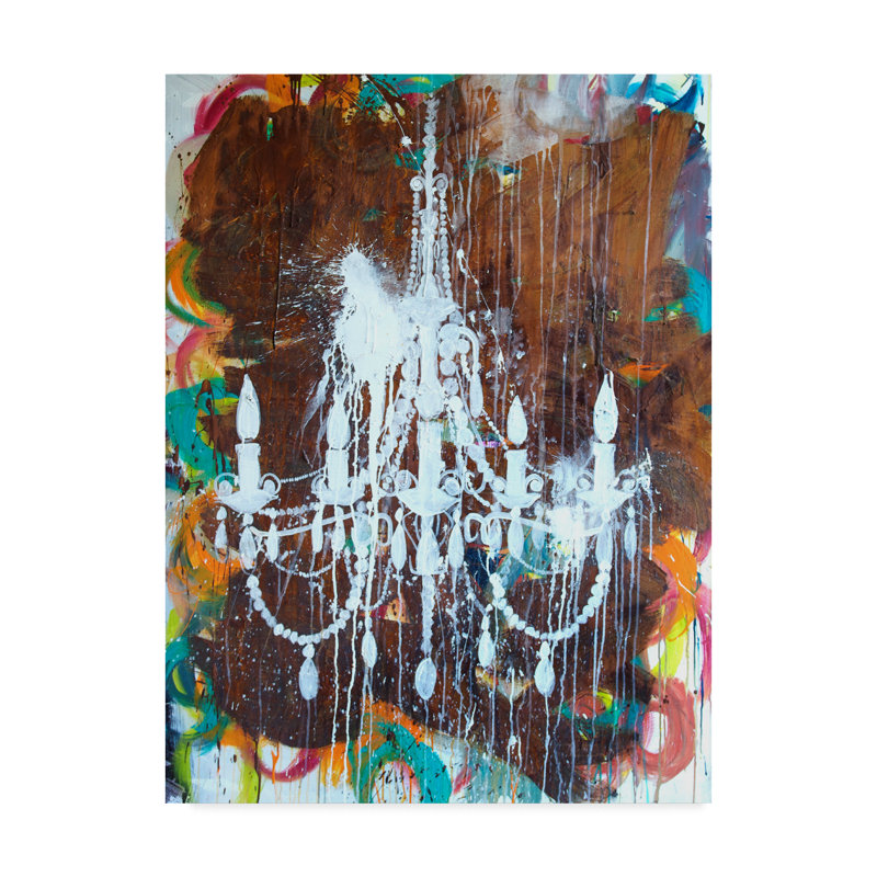 Ebern Designs White Chandelier Acrylic Painting Print On Wrapped