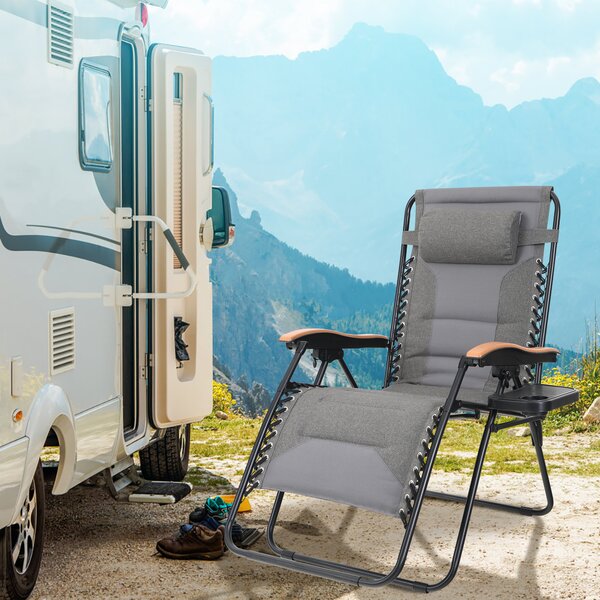 Detachable Tray Deluxe Padded Extra Comfort Zero Gravity Chair with Canopy 