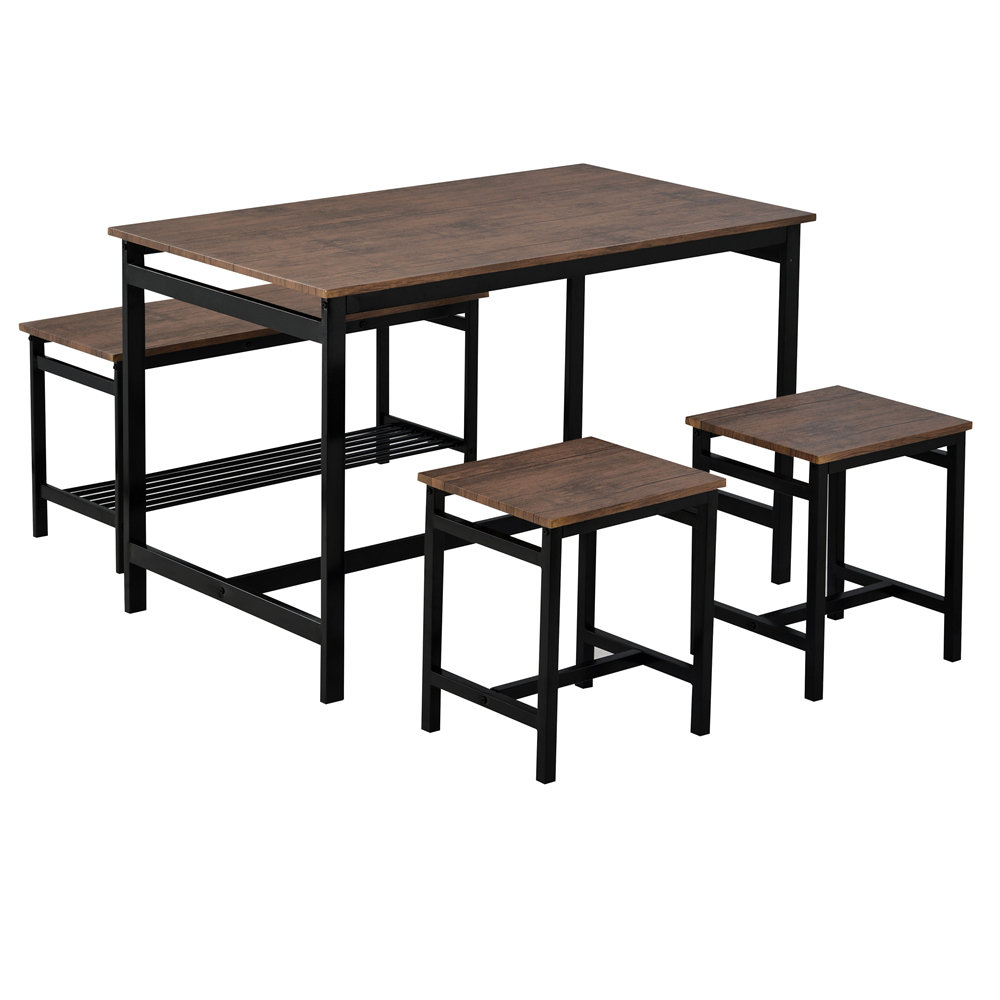 17 Stories 4 Piece Rustic Dining Set For 4 Kitchen Table Set With 2 Stools And Bench For Home Dining Room