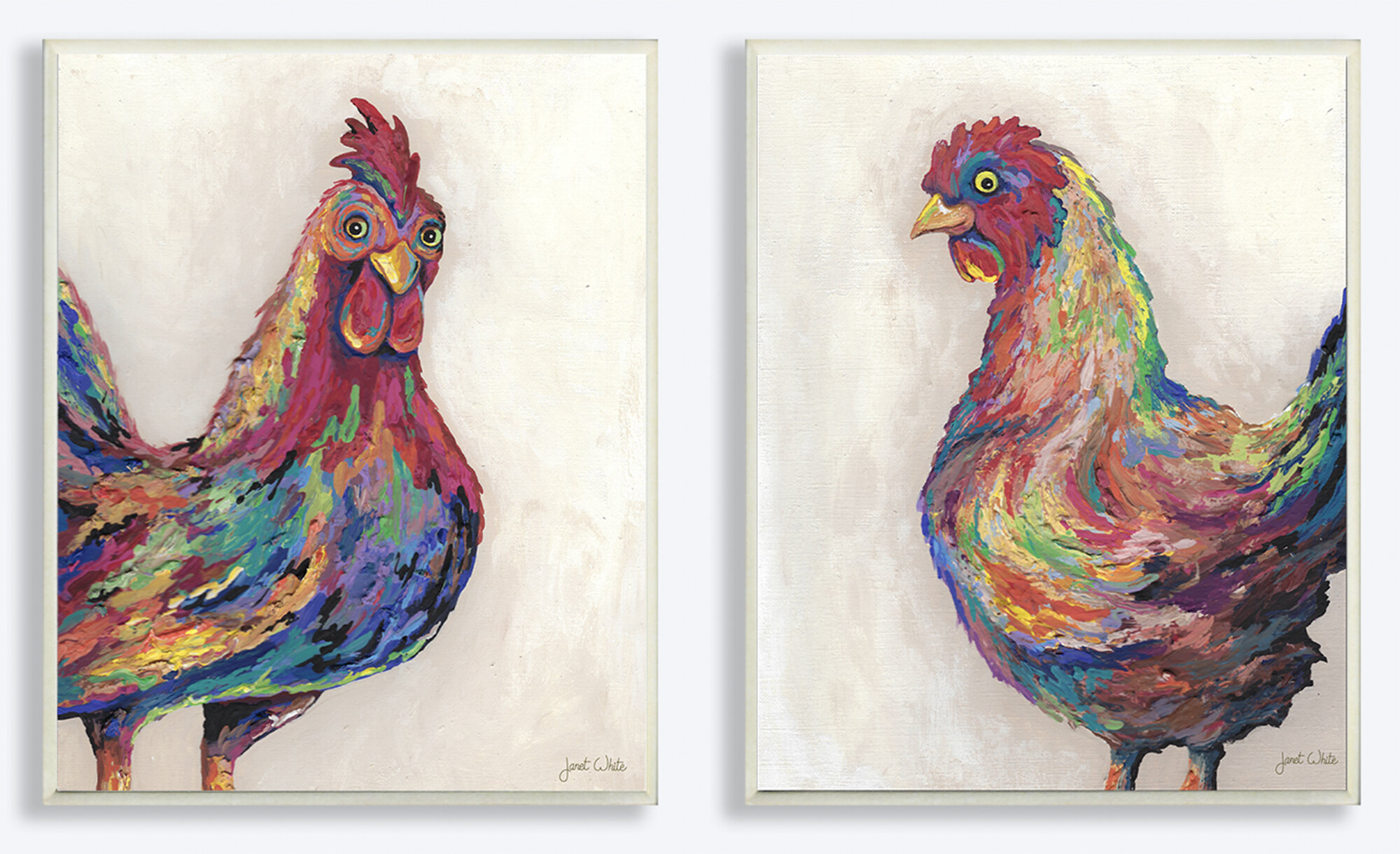 Colorful Abstract Rooster Decor Nursey Kitchen Painting Fine Art Print Rooster Neon Feathers Painting Rainbow Chicken Image Picture