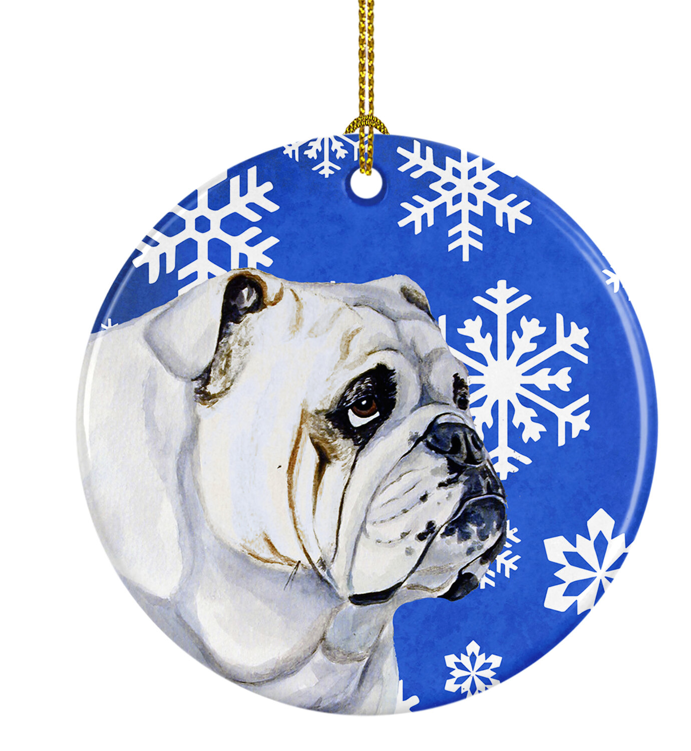 The Holiday Aisle Bulldog English Winter Snowflake Holiday Ceramic Hanging Figurine Ornament Wayfair