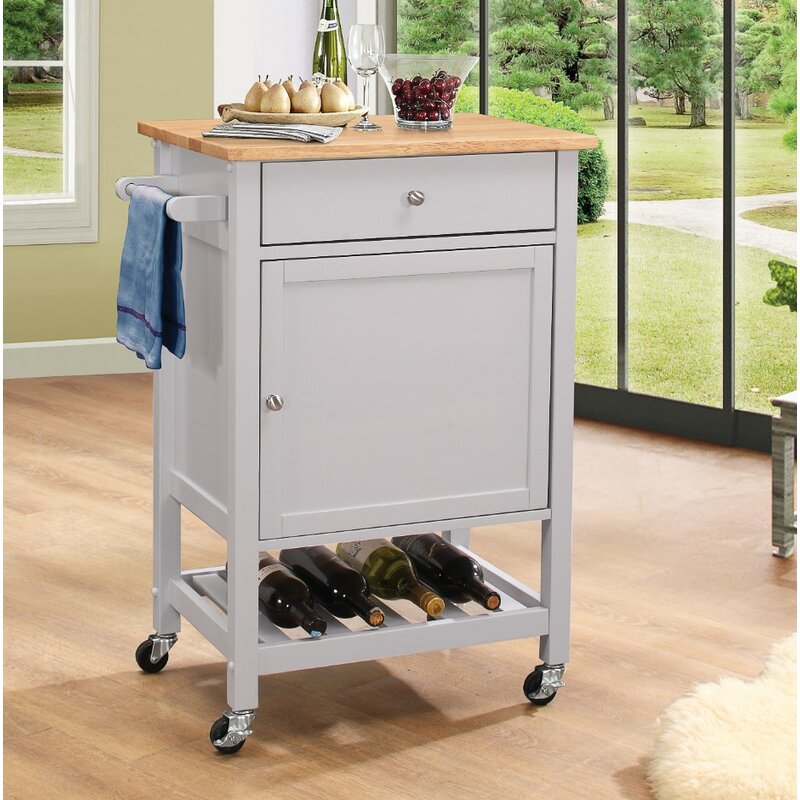 Charlton Home Roder Kitchen Cart with Solid Wood Top | Wayfair
