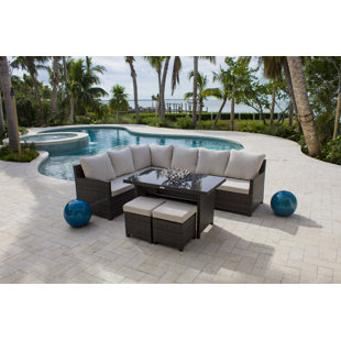 Go to store & view more images Saliba 5 Piece Rattan Sunbrella Sectional Seating Group with Cushions by Latitude Run