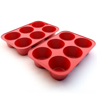 Silicone Cupcake Baking Cups Pack of 2, Red Silicone Mini Muffin Pan Non Stick Silicone Molds for Muffin Tins 