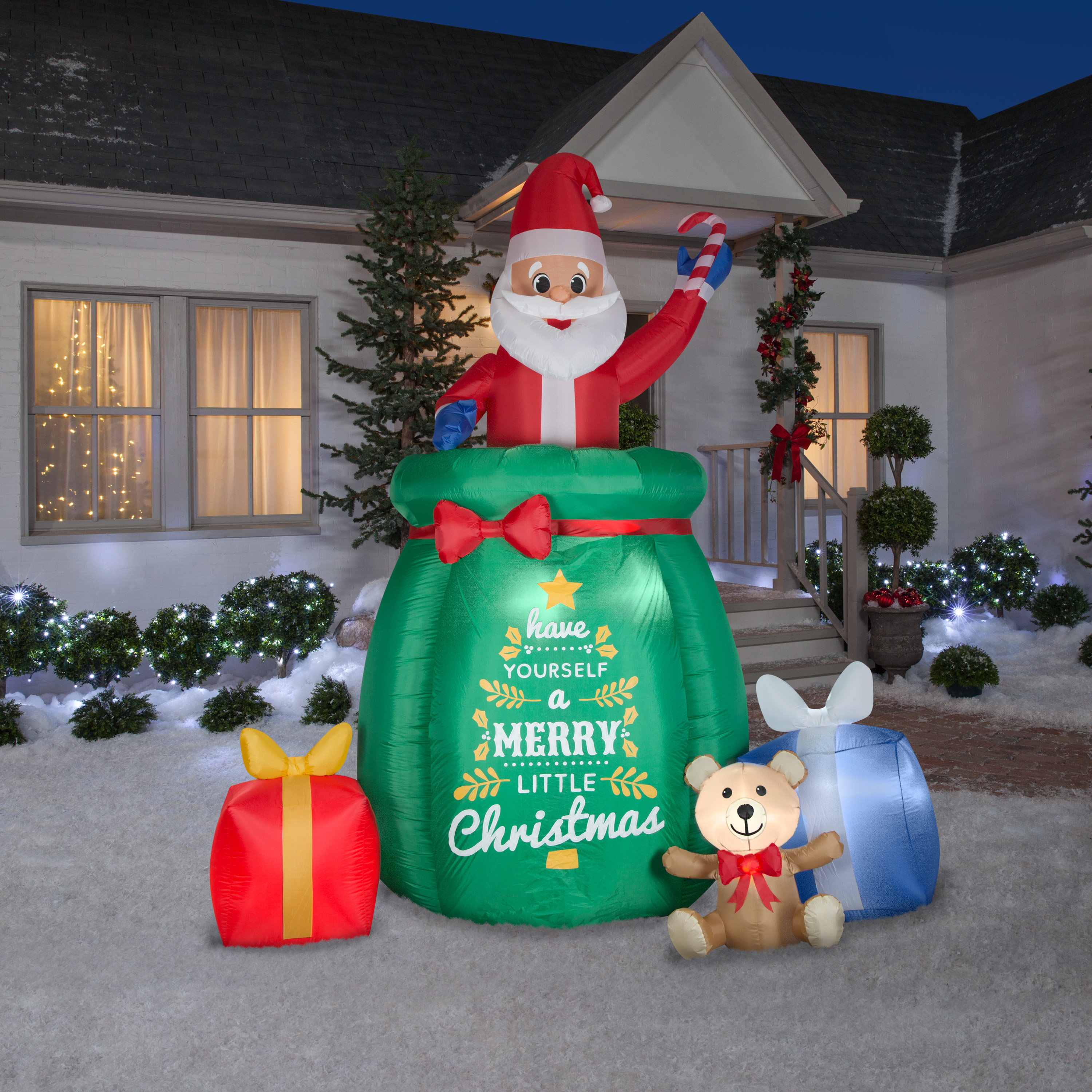 Airblown Santa's Head Popping Down at Fireplace Scene Inflatable 