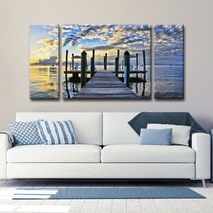 View Pier Burst 3 Piece Photographic Print on Canvas in Blue yellow gray
