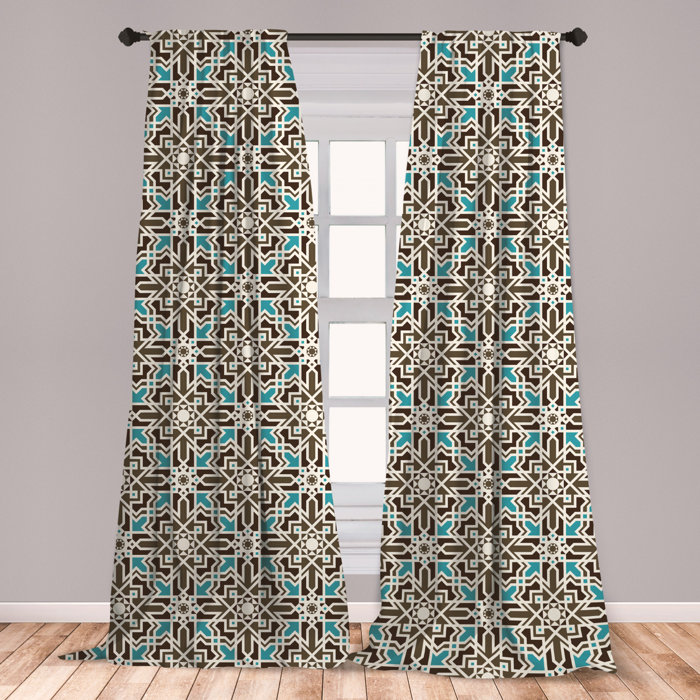 Ambesonne Brown And Blue Curtains Middle Eastern Inspired Moroccan Star Pattern Ornament Window Treatments 2 Panel Set For Living Room Bedroom