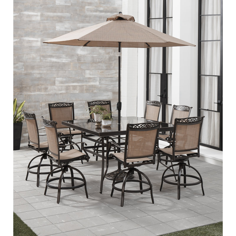 Fleur De Lis Living Bucher 9 Piece Counter Height Outdoor Dining Set With Umbrella Wayfair