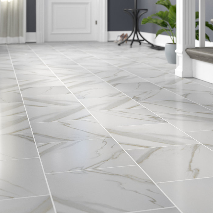 Pietra Calacatta 12 X Porcelain Field Tile In White Pietra Calacatta 12 X Porcelain Field Tile In White