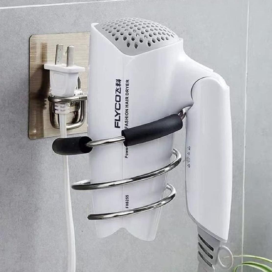Hair Dryer Holder Wall Mount,Hair Dryer Holder,Hair Dryer Storage Rack,Hair Dryer Organiser With 2 Storage Boxes No Drilling Waterproof Strong Adhesive A