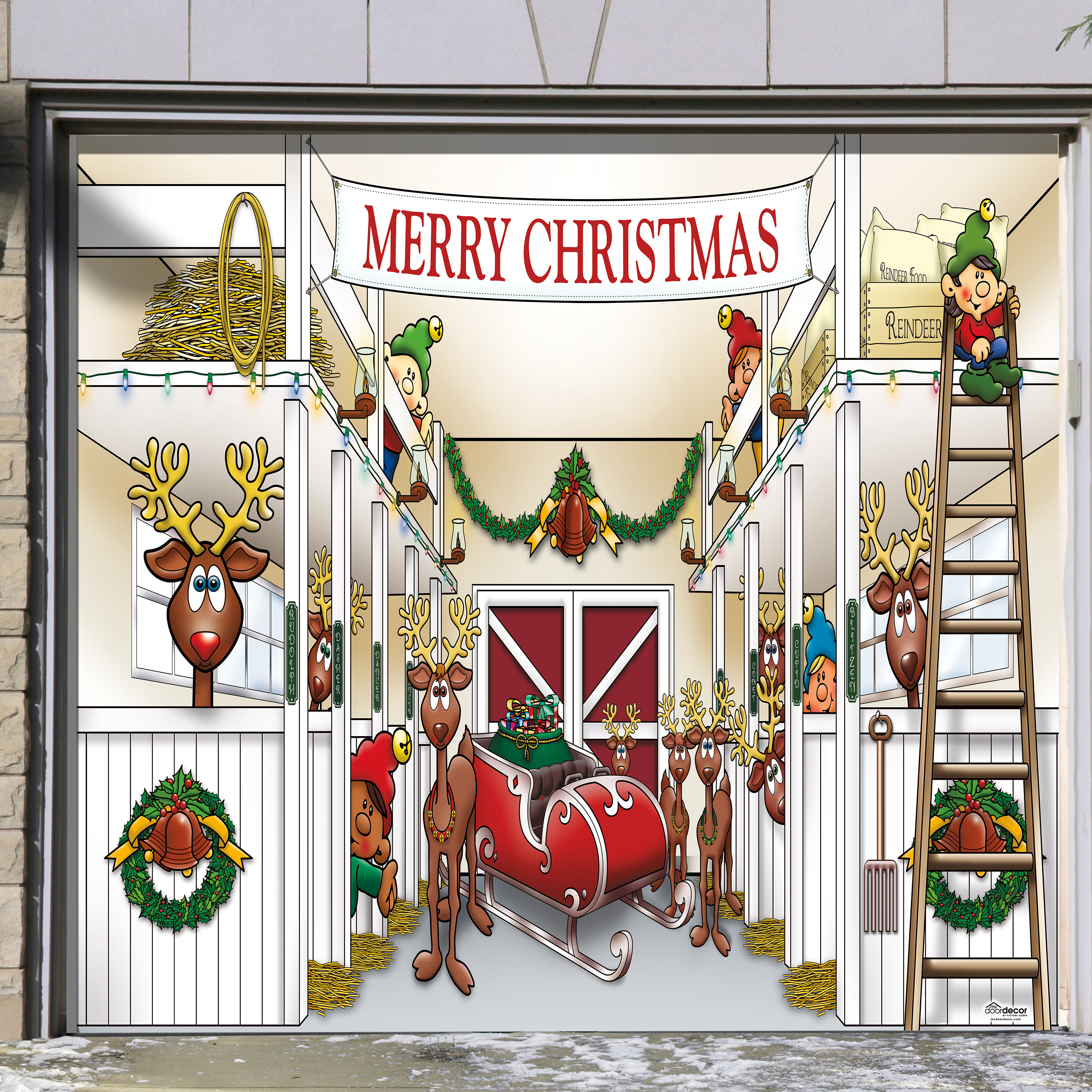 The Holiday Aisle Santa S Reindeer Barn Without Santa Garage Door