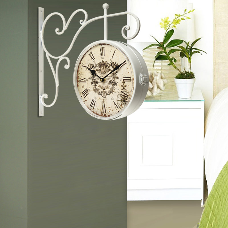 Adecotrading Vintage Inspired Round Double Sided Wall Hanging Clock Vintage Inspired Round Double Sided Wall Hanging Clock