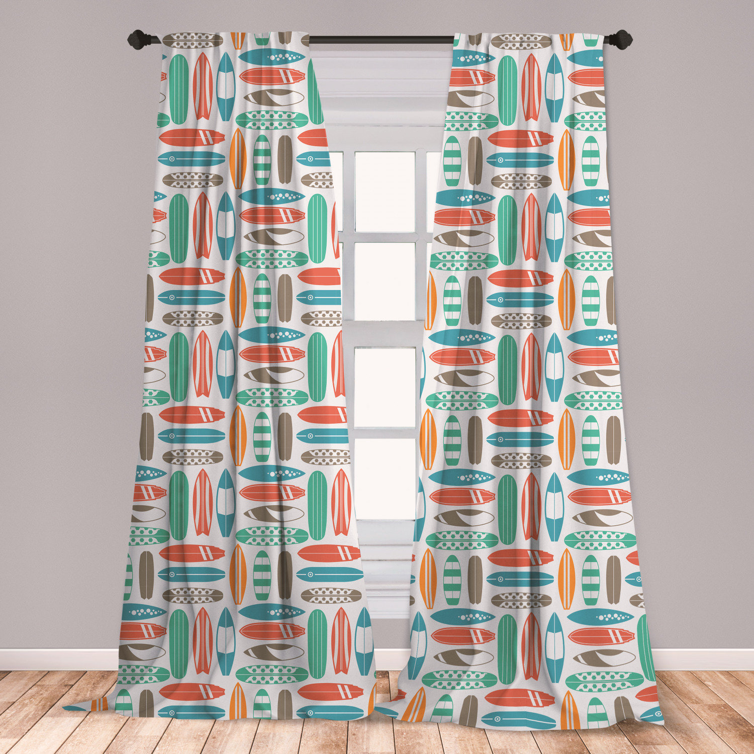 East Urban Home Ambesonne Surfboard 2 Panel Curtain Set Colorful Surfing Sea Pattern With Summer Travel Illustration In Retro Colors Lightweight Window Treatment Living Room Bedroom Decor 56 X 63 Multicolor Wayfair