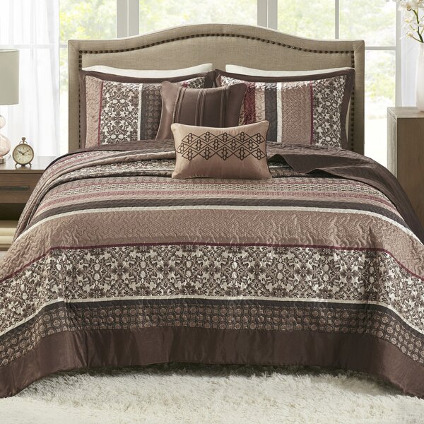 7 Pieces Sage Brown & Beige Micro Suede Patchwork Comforter Bedding Set 