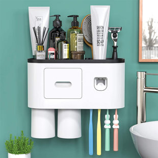 Bathroom Free Punching Toothbrush Rack Wash Table Wall-mounted Comb Storage Box 