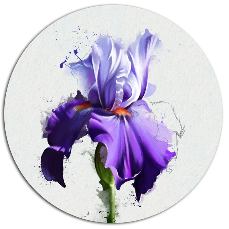 Designart Beautiful Blue Iris Watercolor Sketch Oil Painting Print On Metal Wayfair