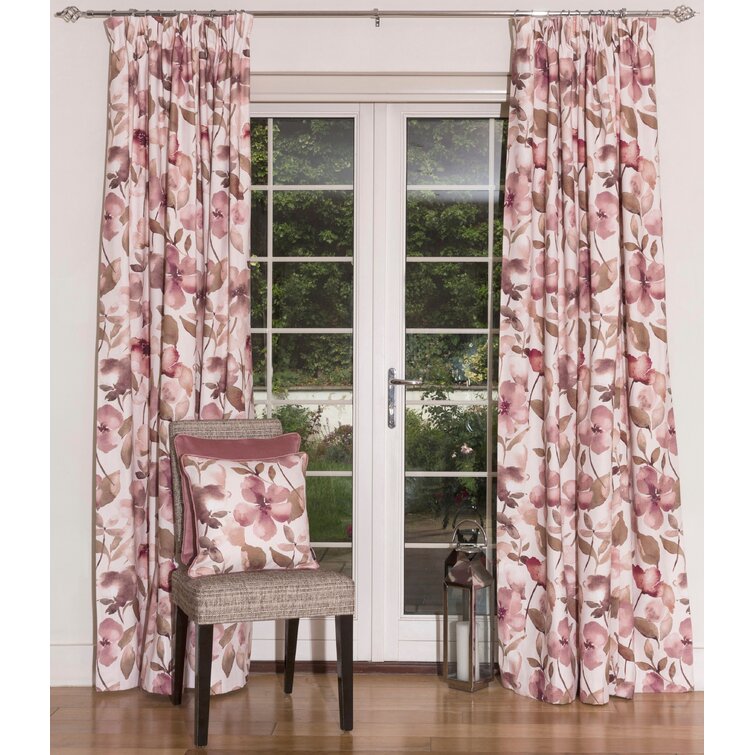 Soft Pink Velour Pair Of Lined Pencil Pleat Contemporary Soft Velour Curtains 