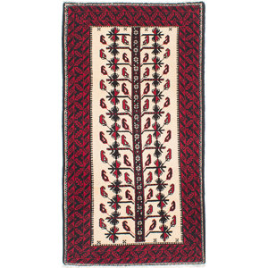 One-of-a-Kind Finest Baluch Wool Hand-Knotted Cream/Red Area Rug