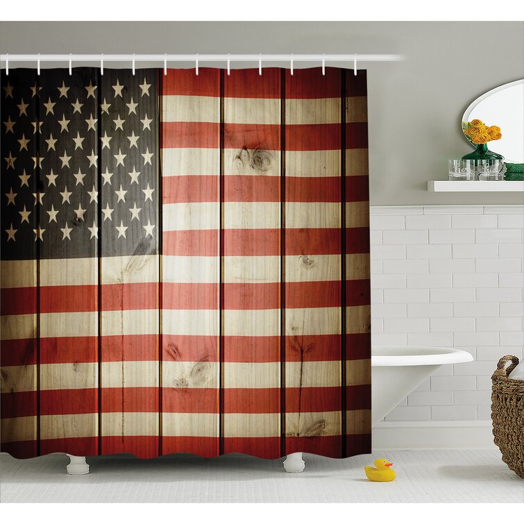 American Flag Design Shower Curtain USA Decor Waterproof Bath Curtains 12 hooks 