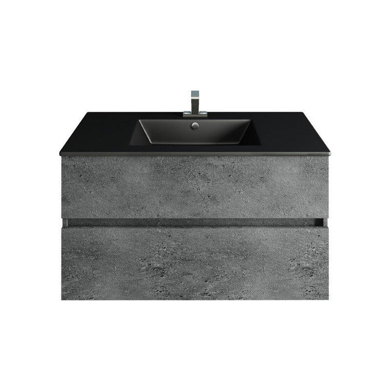 Kenicia 32'' Wall Mounted Single Bathroom Vanity With Stone Vanity Top Sink Finish: Black