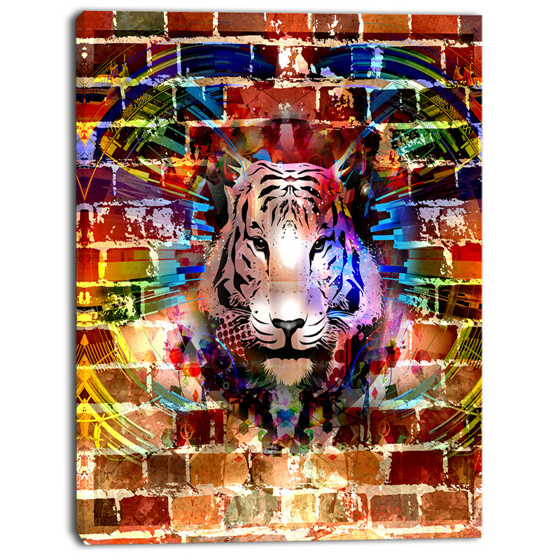 Designart Tiger Over Abstract Brick Design Graphic Art On Wrapped Canvas Wayfair