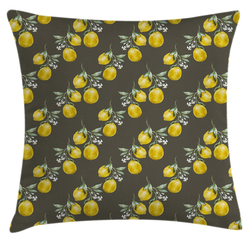 East Urban Home Ambesonne Floral Throw Pillow Cushion Cover Lemon Branches With Petals Growth Essence Nature Themed Print Decorative Square Accent Pillow Case 28 X 28 Olive Green Yellow Wayfair